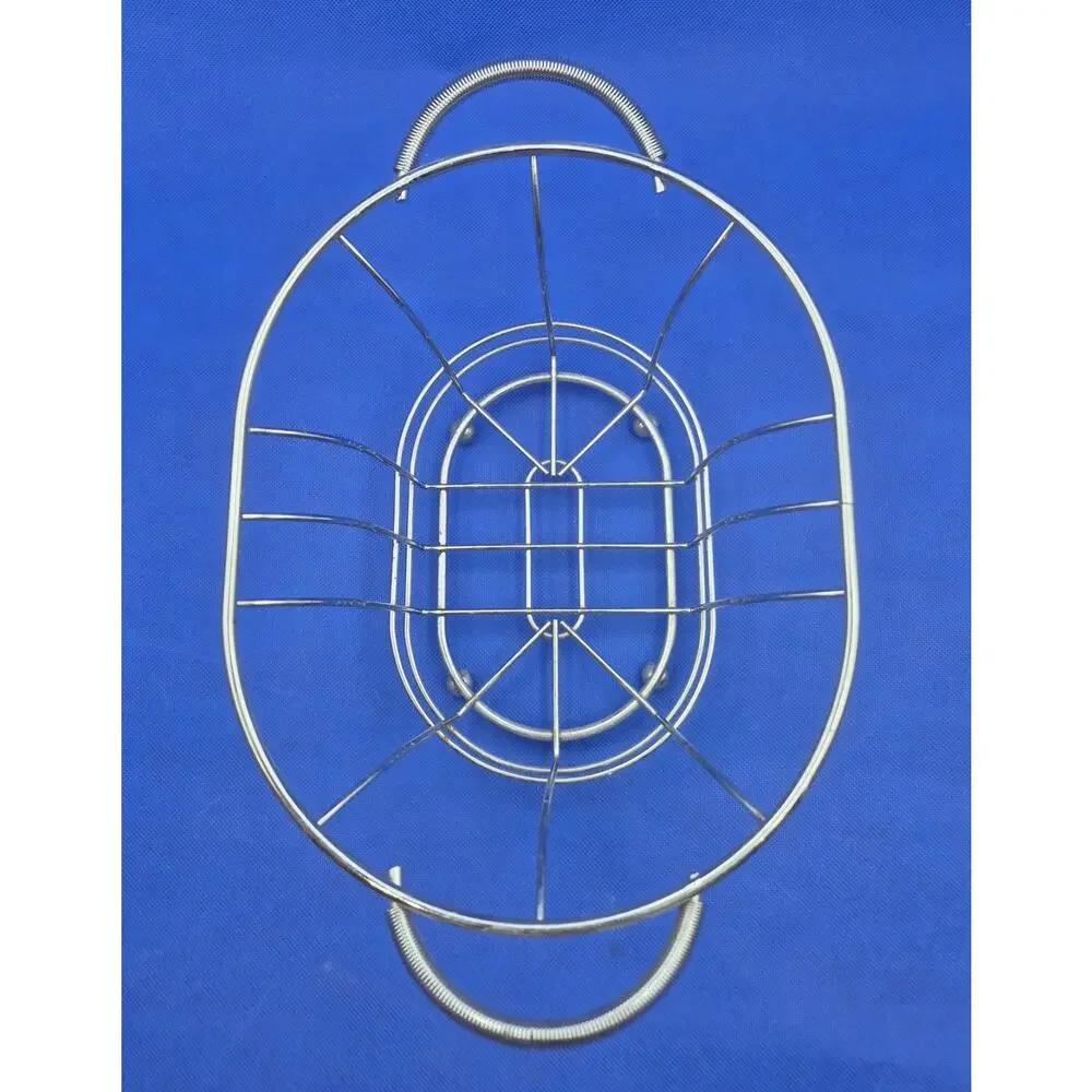 Chrome Oval Fruit Basket Raised Ball Feet Coiled Wire Handles 12x8x5.5